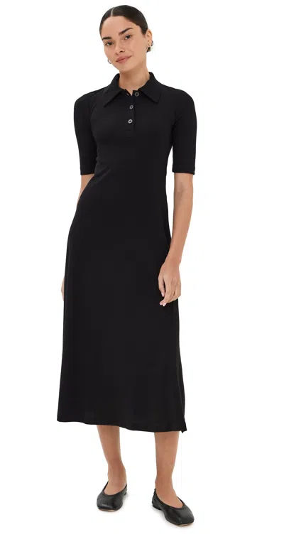 Rosetta Getty Long-sleeve Cotton Polo Dress In Black