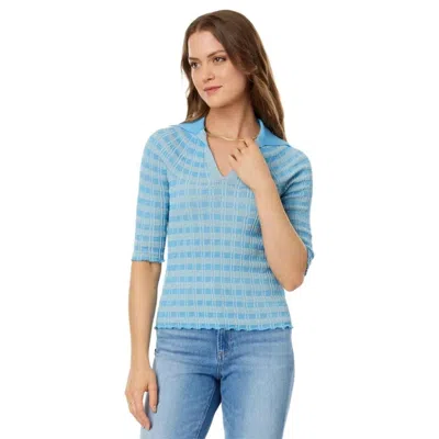 Rosetta Getty Polo Sweater Women's Blue Striped Short Sleeve Classic Frog 3