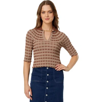 Rosetta Getty Polo Sweater Women's Toffee Striped Everyday Wear Frog470 In Brown