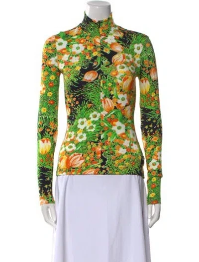 Pre-owned Rosetta Getty Printed Mock Neck Button-up Top W/ Tags In Black