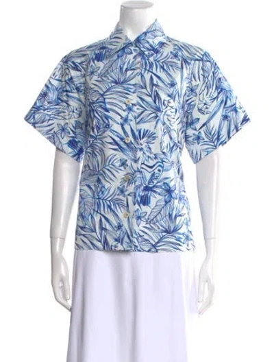 Pre-owned Rosetta Getty Printed Short Sleeve Button-up Top In Blue
