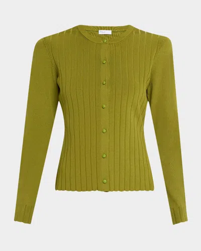 Rosetta Getty Rib Crewneck Cardigan In Green