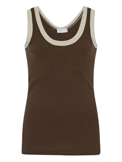 Rosetta Getty Ribbed Contrast-trim Top In Brown