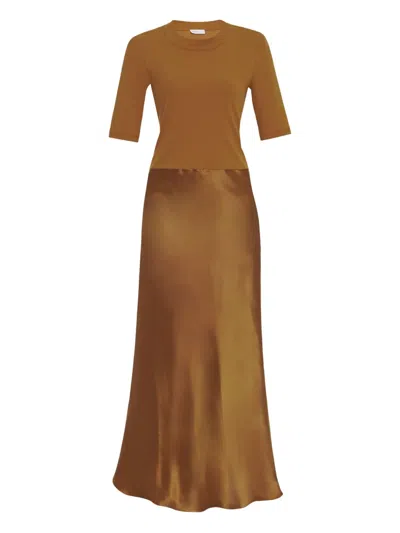 Rosetta Getty Ribbed-knit Slip Dress In Brown