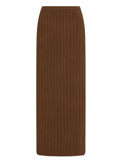 Rosetta Getty Ribbed Midi Skirt In Brown