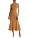 Rosetta Getty Ribbed Zip Up Turtleneck Dress In Camel