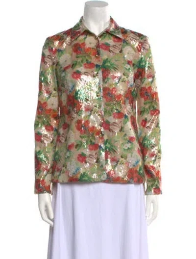 Pre-owned Rosetta Getty Sequin Floral Print Button-up Top W/ Tags In Neutral