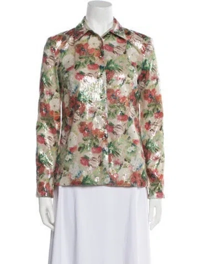 Pre-owned Rosetta Getty Sequin Floral Print Button-up Top W/ Tags In Neutral