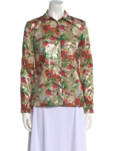 Pre-owned Rosetta Getty Sequin Floral Print Button-up Top W/ Tags In Neutral