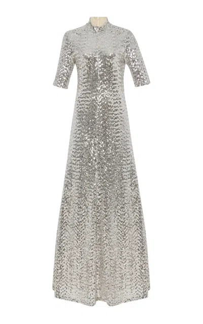 Rosetta Getty Sequined Maxi Dress In Silver