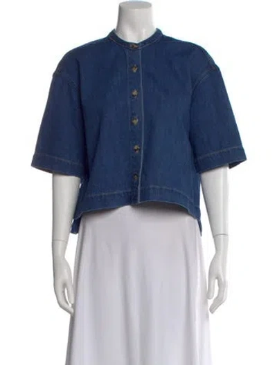 Pre-owned Rosetta Getty Short Sleeve Button-up Top In Blue