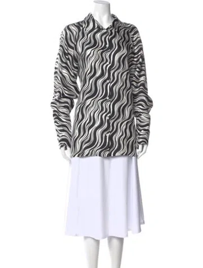 Pre-owned Rosetta Getty Silk Printed Button-up Top In Black