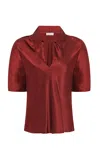 Rosetta Getty Silk Satin Polo Top In Red