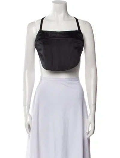 Pre-owned Rosetta Getty Silk Square Neckline Crop Top In Black