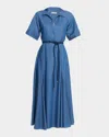 Rosetta Getty Slit-collar Belted Midi Caftan Dress In Blue