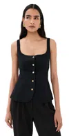 Rosetta Getty Square Neck Button Front Top Black In Black