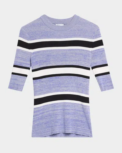 Rosetta Getty Striped Crop-sleeve Sweater In Blue Melange