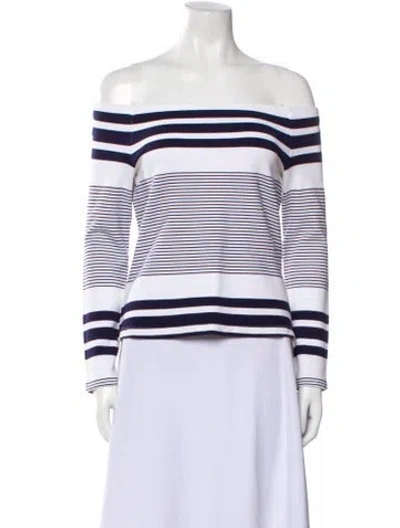 Pre-owned Rosetta Getty Striped Off-the-shoulder Crop Top In White