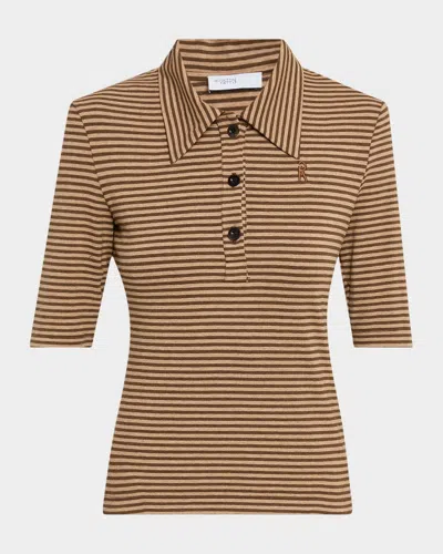 Rosetta Getty Striped Short-sleeve Polo Shirt In Brown
