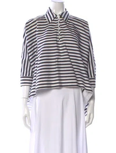 Pre-owned Rosetta Getty Striped Three-quarter Sleeve Blouse In White