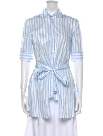 Pre-owned Rosetta Getty Striped Three-quarter Sleeve Button-up Top In Blue