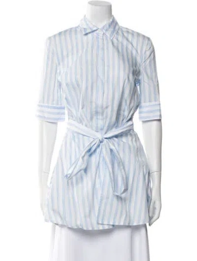 Pre-owned Rosetta Getty Striped Three-quarter Sleeve Button-up Top In Blue