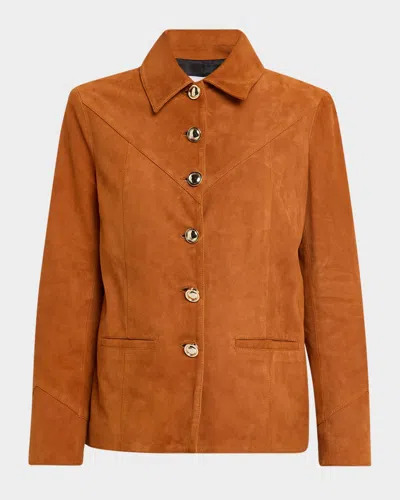 Rosetta Getty Suede Shirt Jacket In Orange