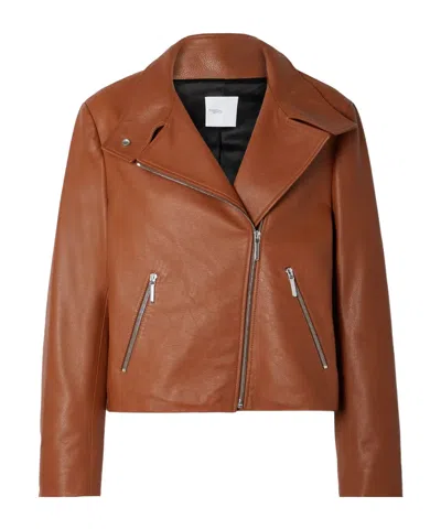 Rosetta Getty Textured-leather Biker Jacket In Brown