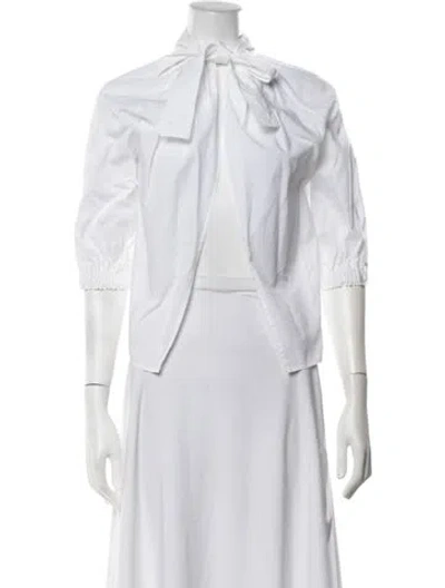 Pre-owned Rosetta Getty Tie Neck Three-quarter Sleeve Blouse In White
