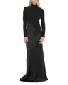 Rosetta Getty Mixed-media Turtleneck Long-sleeve Bias Gown In Black
