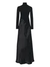 Rosetta Getty Mixed-media Turtleneck Long-sleeve Bias Gown In Black