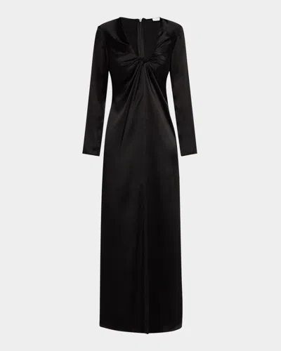 Rosetta Getty Twisted Long-sleeve Silk Gown In Black