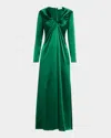 Rosetta Getty Twisted Long-sleeve Silk Gown In Forest