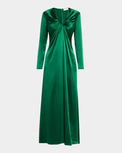 Rosetta Getty Twisted Long-sleeve Silk Gown In Forest