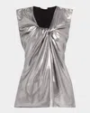 Rosetta Getty Twisted Metallic Tank Top In Silver