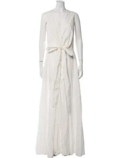 Pre-owned Rosetta Getty V-neck Long Dress In Neutrals