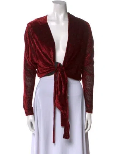 Pre-owned Rosetta Getty V-neck Long Sleeve Crop Top In Red