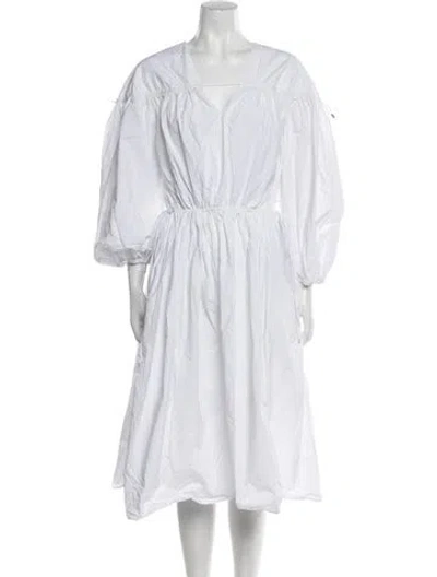 Pre-owned Rosetta Getty V-neck Midi Length Dress In White