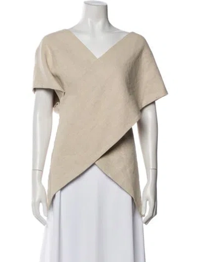 Pre-owned Rosetta Getty V-neck Short Sleeve Top W/ Tags In Neutral