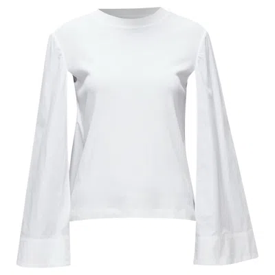 Rosetta Getty White 100% Cotton Woven Cape Sleeves Knitted Top Xs