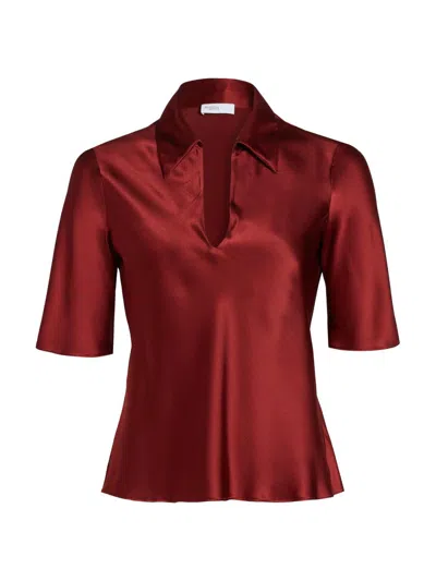Rosetta Getty Women's Bias Silk Split Neck Polo Top In Red