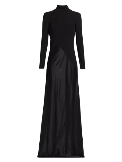 Rosetta Getty Women's Bias-cut Turtleneck Mix Media Gown In Black