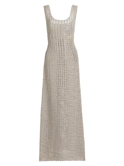 Rosetta Getty Women's Hand-crocheted Cotton Scoopneck Maxi Dress In Gray
