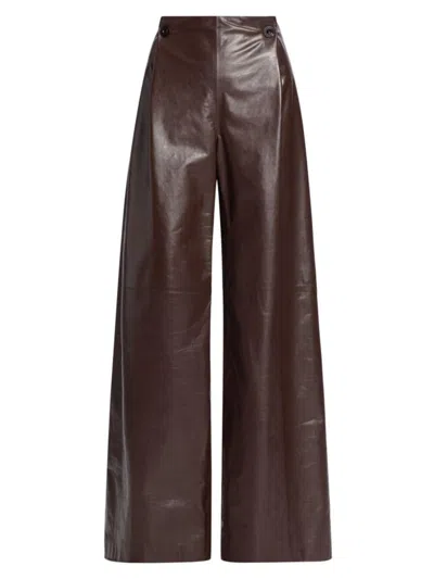 Rosetta Getty Women's Pleated Flared Leather Trousers In Chocolate