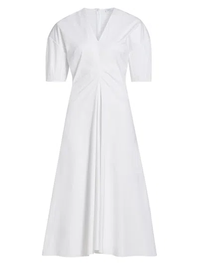 Rosetta Getty Women's Ruched Stretch-cotton V-neck Midi-dress In White