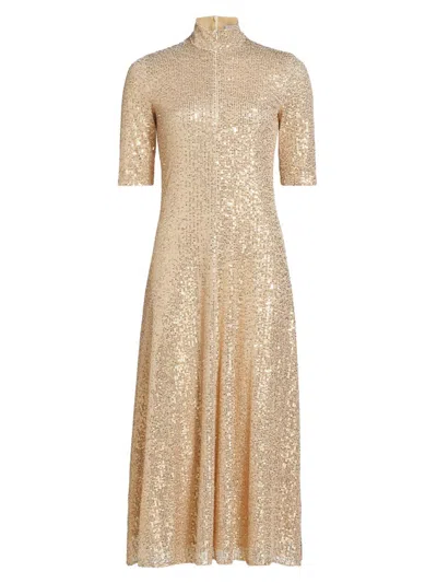 Rosetta Getty Women's Sequined Mock Turtleneck Midi-dress In Sand
