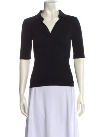 Pre-owned Rosetta Getty Wool Three-quarter Sleeve Polo In Black