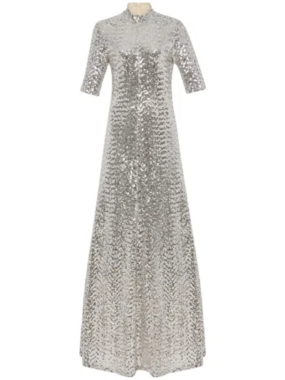 Rosetta Getty Zip-up High-neck Gown In Silver