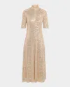 Rosetta Getty Zip-up Sequined Midi Dress In Gold