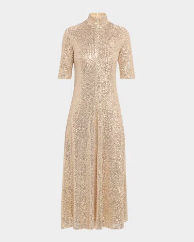 Rosetta Getty Zip-up Sequined Midi Dress In Sand